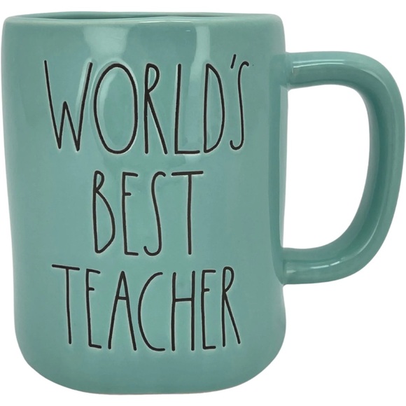 NEW Rae Dunn World's Best Teacher Mug Teal Teacher Gift - Picture 2 of 4